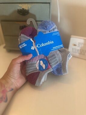 Columbia Youth No-Show Athletic Socks in Gray, Blue, and Maroon